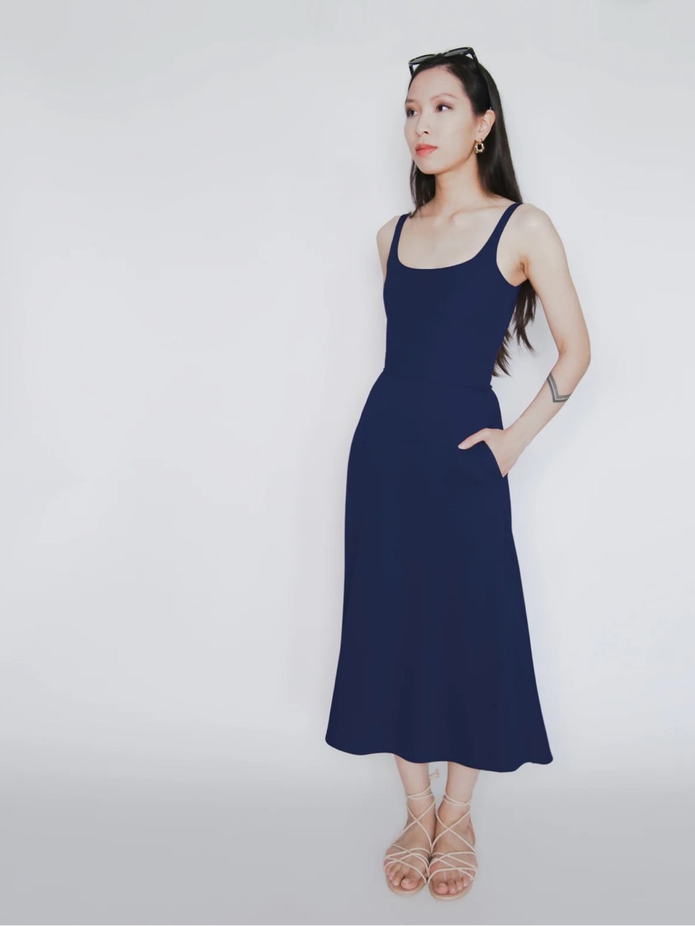 Cobalt Street BCI Cotton A-Line Midi Dress in navy